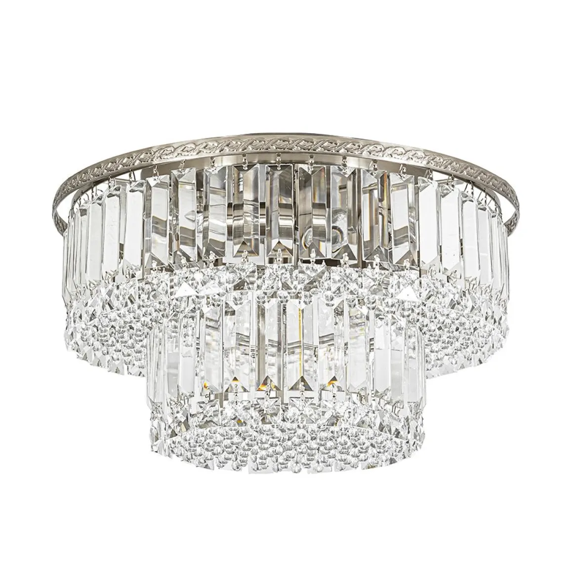 Glam Luxe 2-Tier Crystal Round Semi Flush Mount Light