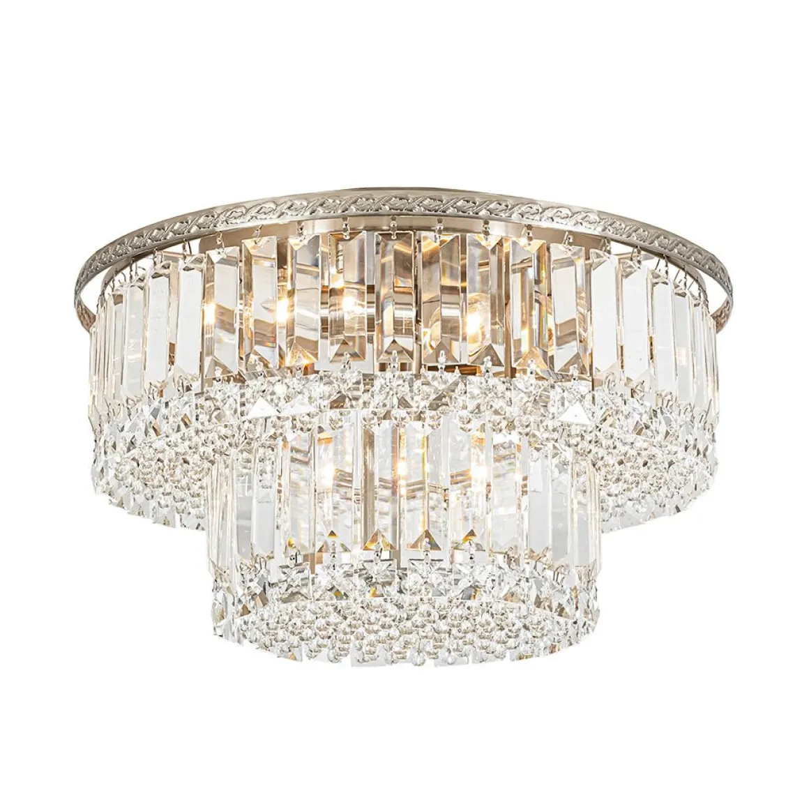 Glam Luxe 2-Tier Crystal Round Semi Flush Mount Light