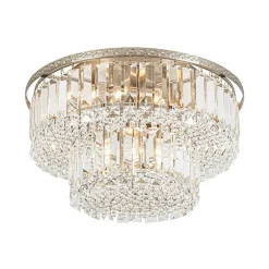 Glam Luxe 2-Tier Crystal Round Semi Flush Mount Light
