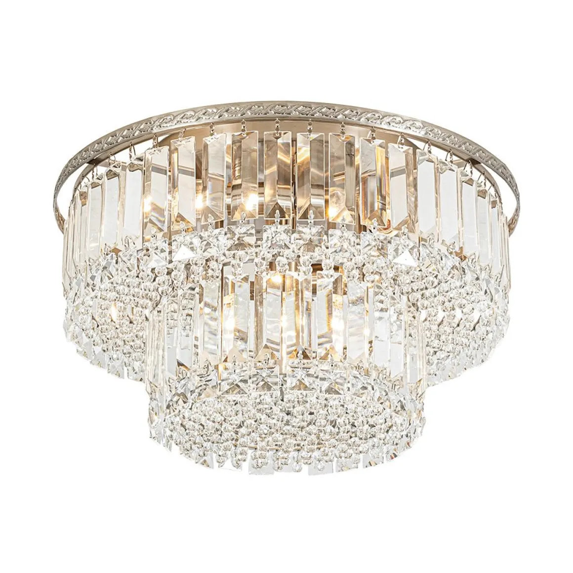 Glam Luxe 2-Tier Crystal Round Semi Flush Mount Light