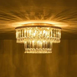 Glam Luxe 2-Tier Crystal Round Semi Flush Mount Light