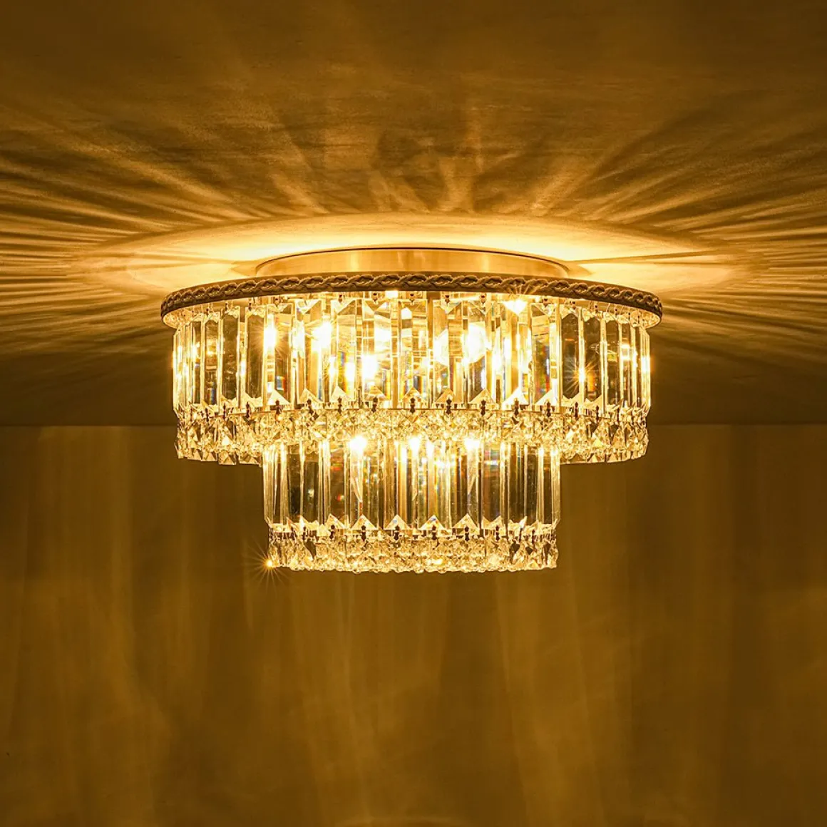 Glam Luxe 2-Tier Crystal Round Semi Flush Mount Light