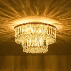 Glam Luxe 2-Tier Crystal Round Semi Flush Mount Light