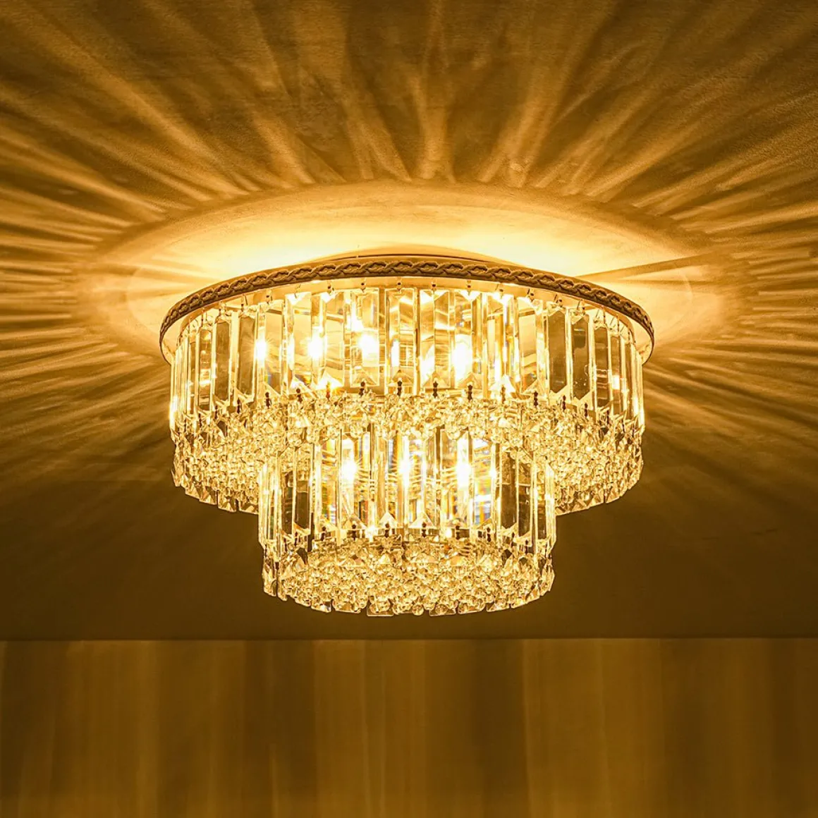 Glam Luxe 2-Tier Crystal Round Semi Flush Mount Light