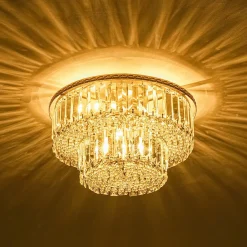 Glam Luxe 2-Tier Crystal Round Semi Flush Mount Light
