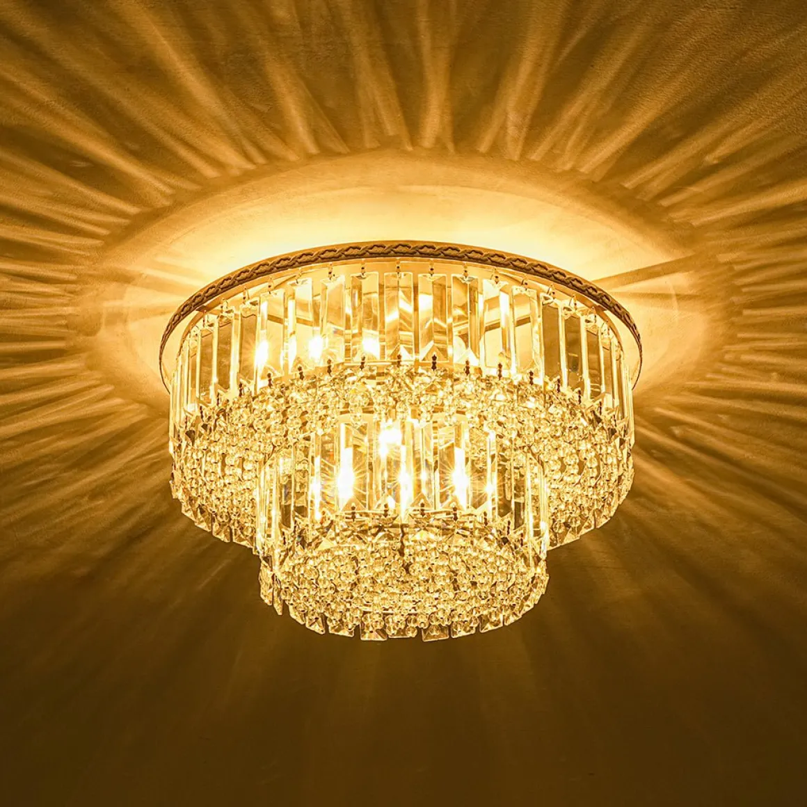 Glam Luxe 2-Tier Crystal Round Semi Flush Mount Light
