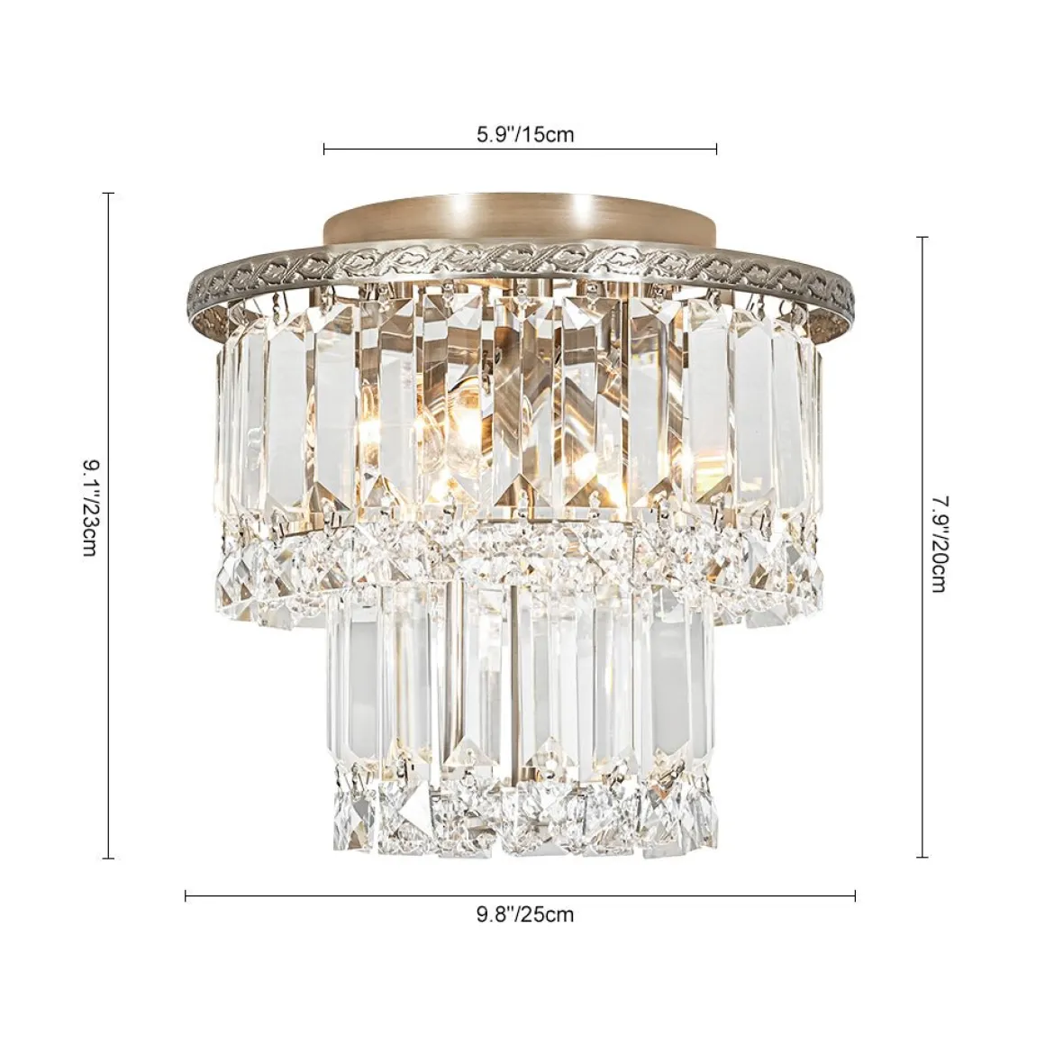 Glam Luxe 2-Tier Crystal Round Semi Flush Mount Light