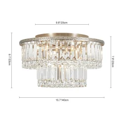 Glam Luxe 2-Tier Crystal Round Semi Flush Mount Light