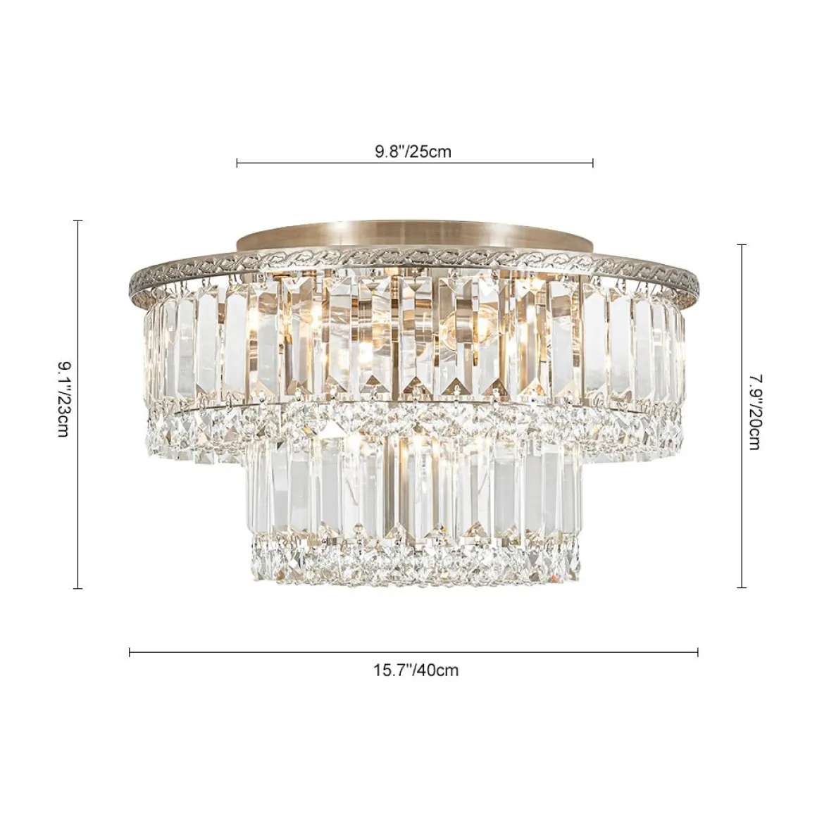 Glam Luxe 2-Tier Crystal Round Semi Flush Mount Light