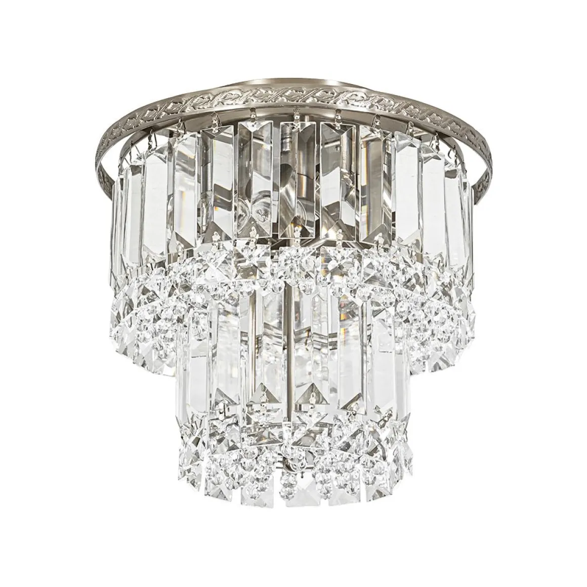 Glam Luxe 2-Tier Crystal Round Semi Flush Mount Light