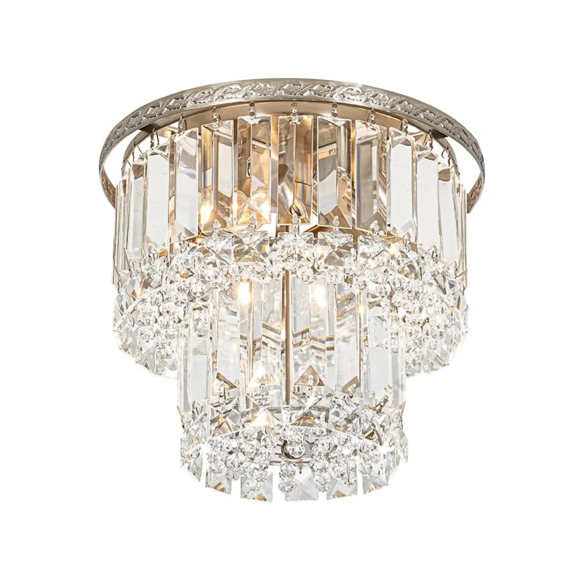 Glam Luxe 2-Tier Crystal Round Semi Flush Mount Light