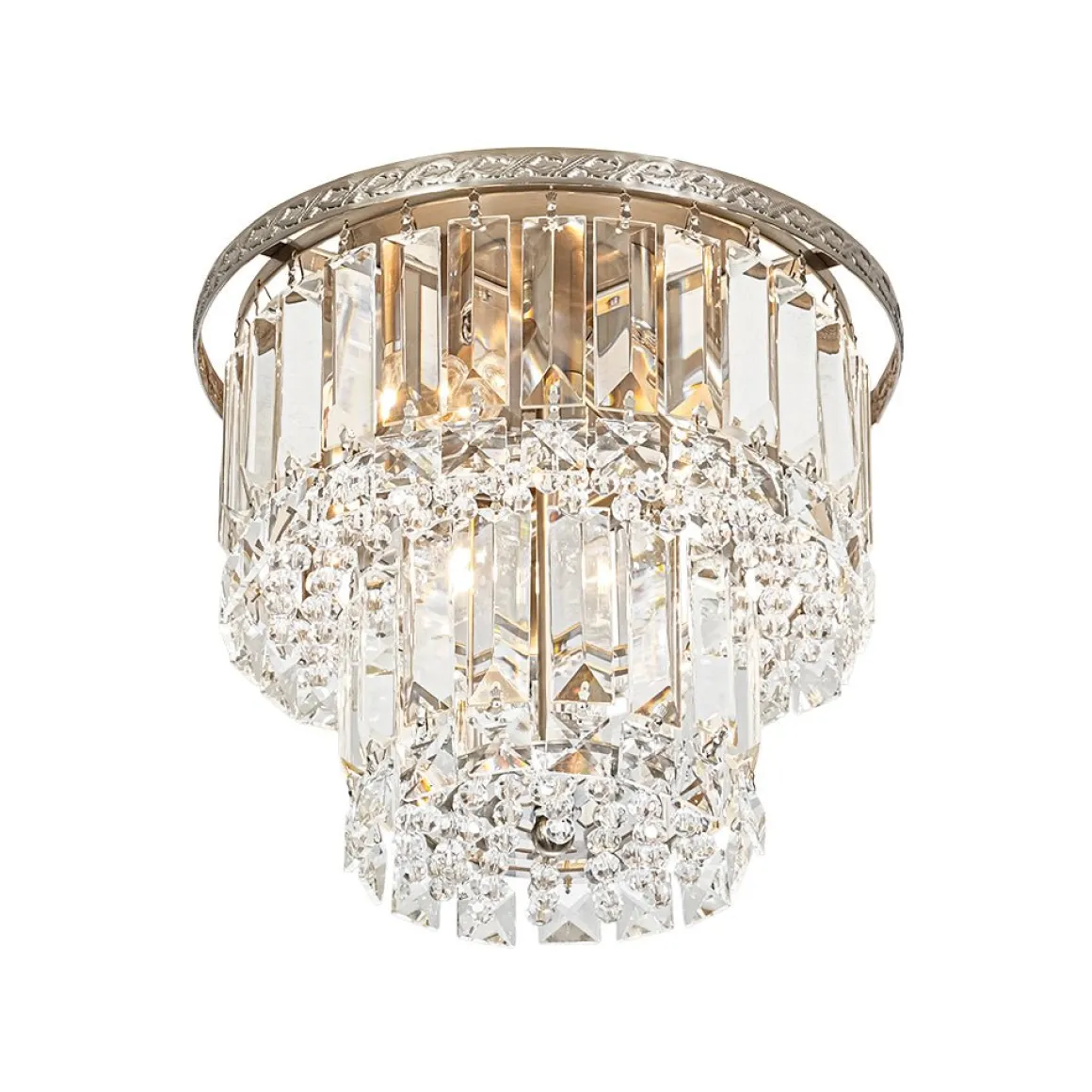 Glam Luxe 2-Tier Crystal Round Semi Flush Mount Light