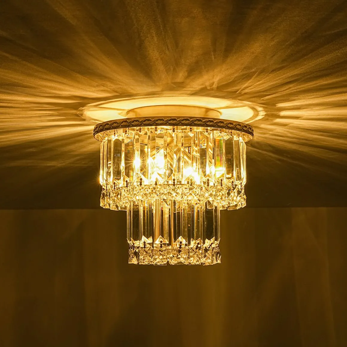 Glam Luxe 2-Tier Crystal Round Semi Flush Mount Light