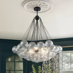 Glam Ribbed Glass Globe Textured Bubble Cluster Chandelier