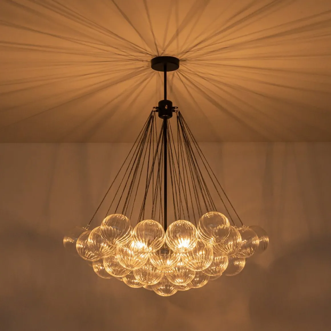 Glam Ribbed Glass Globe Textured Bubble Cluster Chandelier