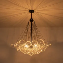 Glam Ribbed Glass Globe Textured Bubble Cluster Chandelier