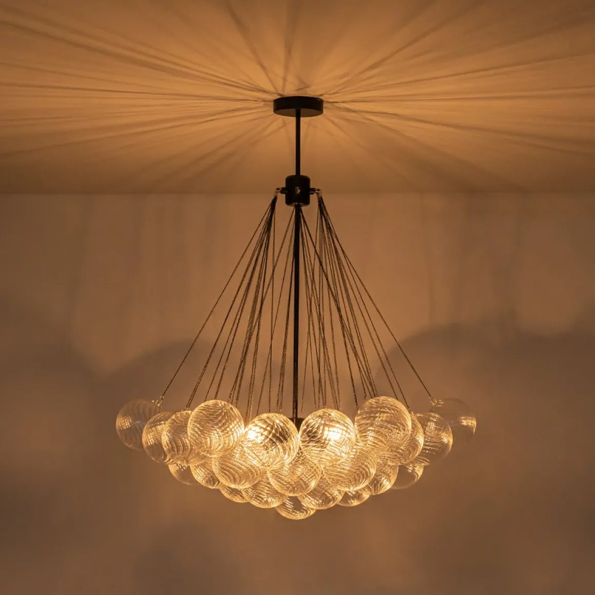 Glam Ribbed Glass Globe Textured Bubble Cluster Chandelier