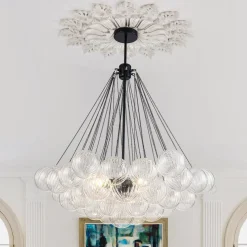 Glam Ribbed Glass Globe Textured Bubble Cluster Chandelier