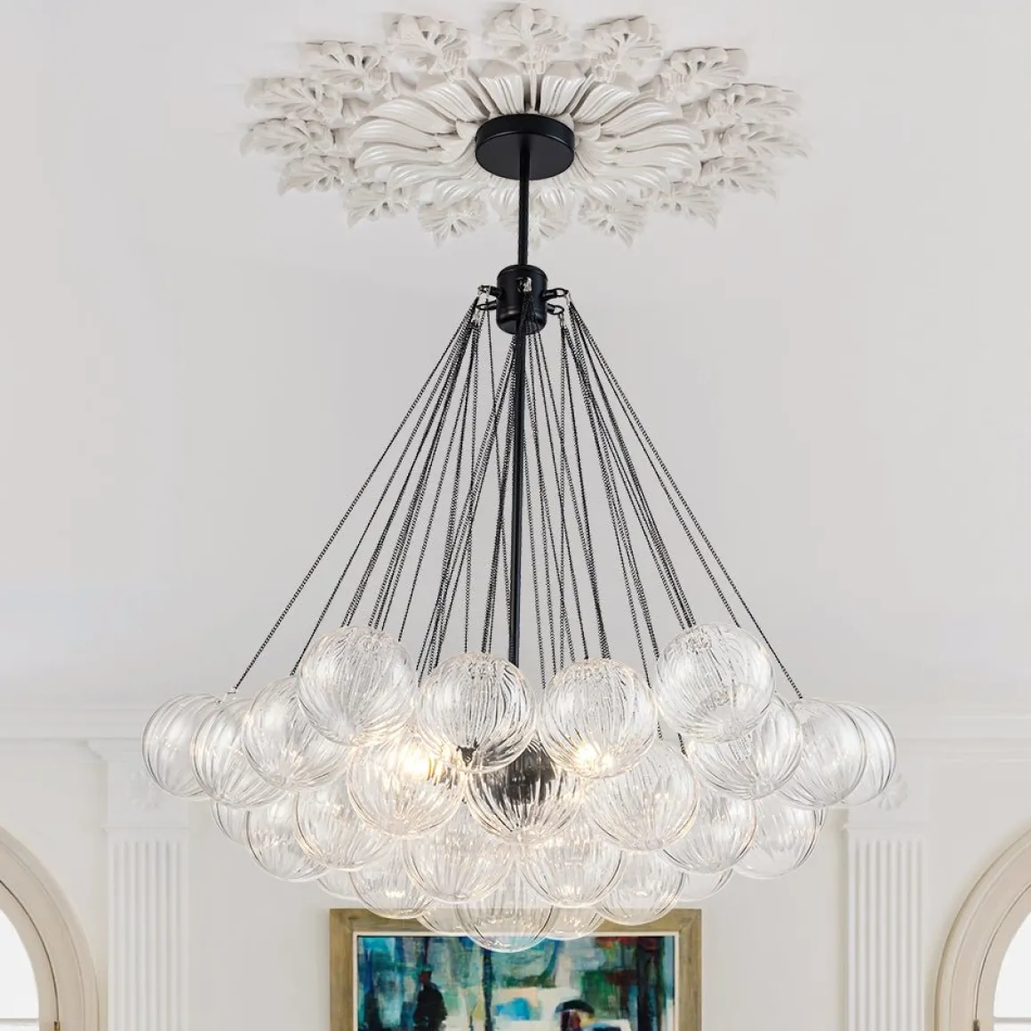 Glam Ribbed Glass Globe Textured Bubble Cluster Chandelier