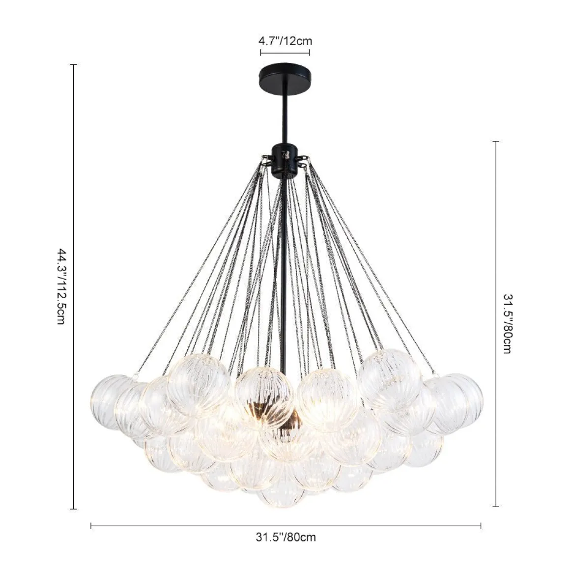 Glam Ribbed Glass Globe Textured Bubble Cluster Chandelier