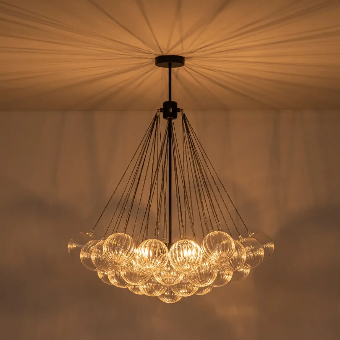 Glam Ribbed Glass Globe Textured Bubble Cluster Chandelier