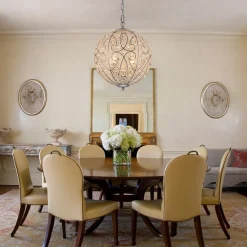 Glam Shabby Chic Crystal Globe Chandelier Distressed Silver