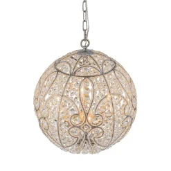 Glam Shabby Chic Crystal Globe Chandelier Distressed Silver