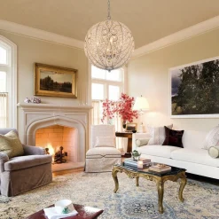Glam Shabby Chic Crystal Globe Chandelier Distressed Silver