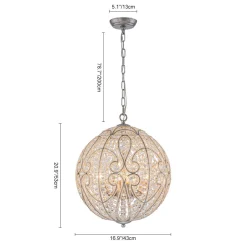 Glam Shabby Chic Crystal Globe Chandelier Distressed Silver