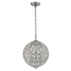 Glam Shabby Chic Crystal Globe Chandelier Distressed Silver