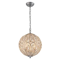 Glam Shabby Chic Crystal Globe Chandelier Distressed Silver