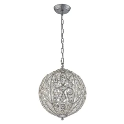 Glam Shabby Chic Crystal Globe Chandelier Distressed Silver