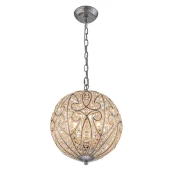 Glam Shabby Chic Crystal Globe Chandelier Distressed Silver