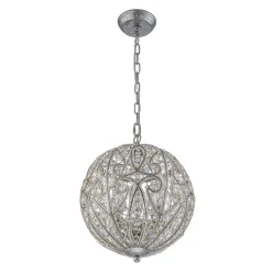 Glam Shabby Chic Crystal Globe Chandelier Distressed Silver