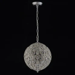 Glam Shabby Chic Crystal Globe Chandelier Distressed Silver
