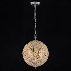 Glam Shabby Chic Crystal Globe Chandelier Distressed Silver