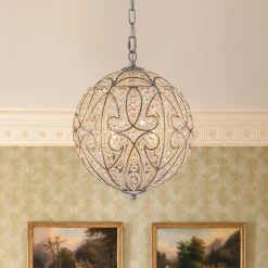 Glam Shabby Chic Crystal Globe Chandelier Distressed Silver