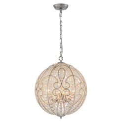 Glam Shabby Chic Crystal Globe Chandelier Distressed Silver