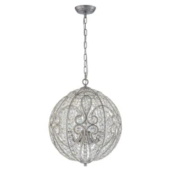 Glam Shabby Chic Crystal Globe Chandelier Distressed Silver