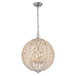 Glam Shabby Chic Crystal Globe Chandelier Distressed Silver