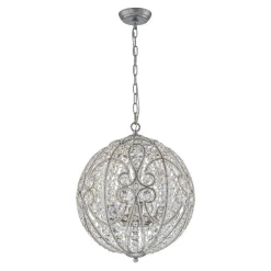 Glam Shabby Chic Crystal Globe Chandelier Distressed Silver