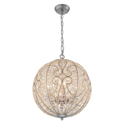 Glam Shabby Chic Crystal Globe Chandelier Distressed Silver