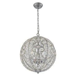 Glam Shabby Chic Crystal Globe Chandelier Distressed Silver