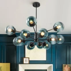 Glam Tiered Blue Glass Globe Bubble Sputnik Chandelier