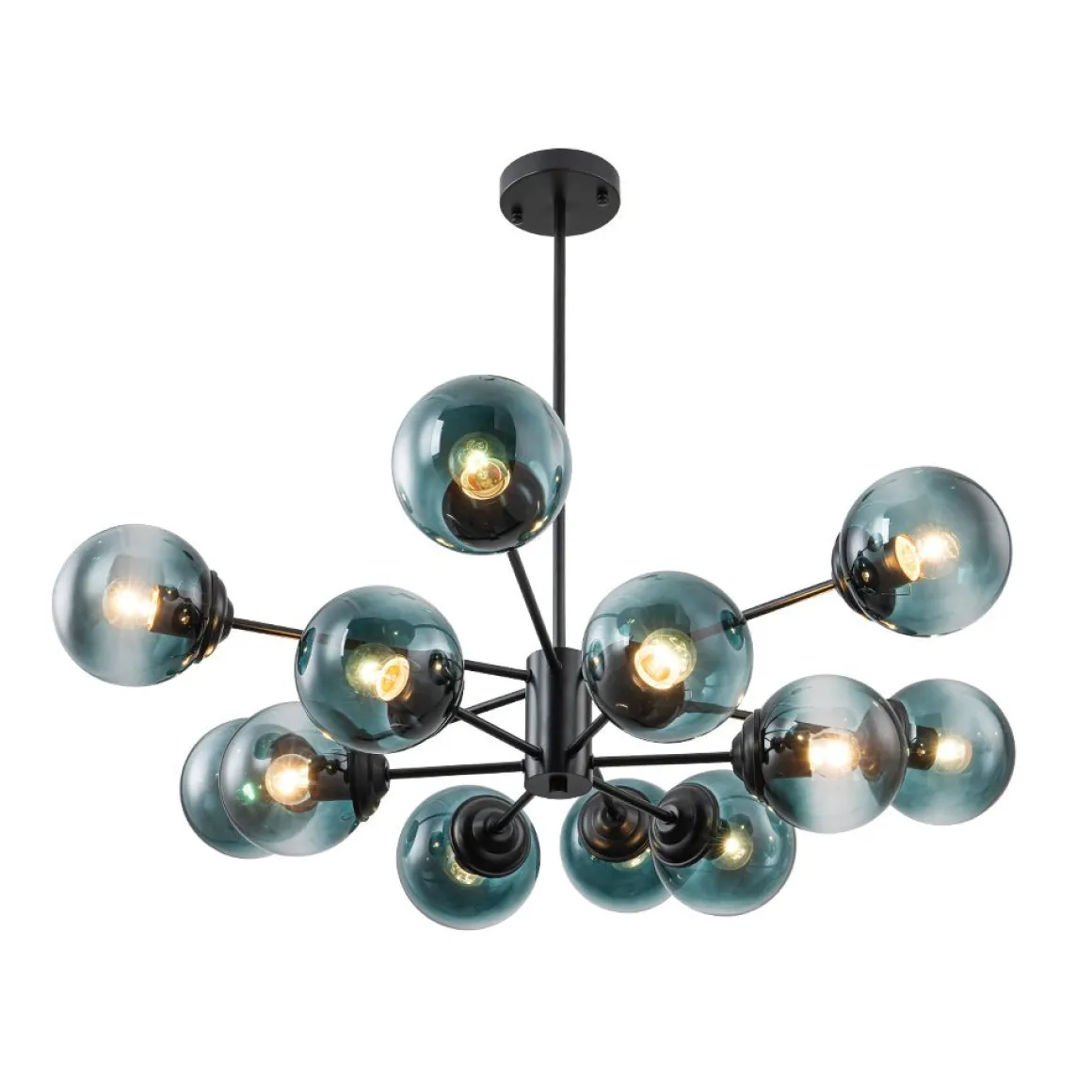 Glam Tiered Blue Glass Globe Bubble Sputnik Chandelier