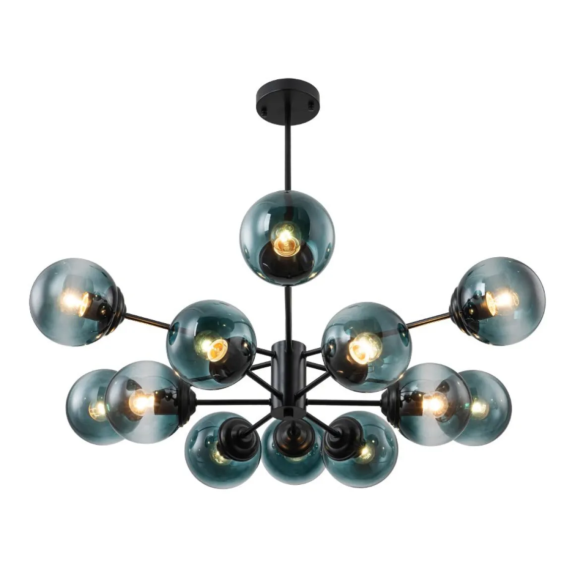 Glam Tiered Blue Glass Globe Bubble Sputnik Chandelier