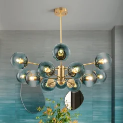Glam Tiered Blue Glass Globe Bubble Sputnik Chandelier