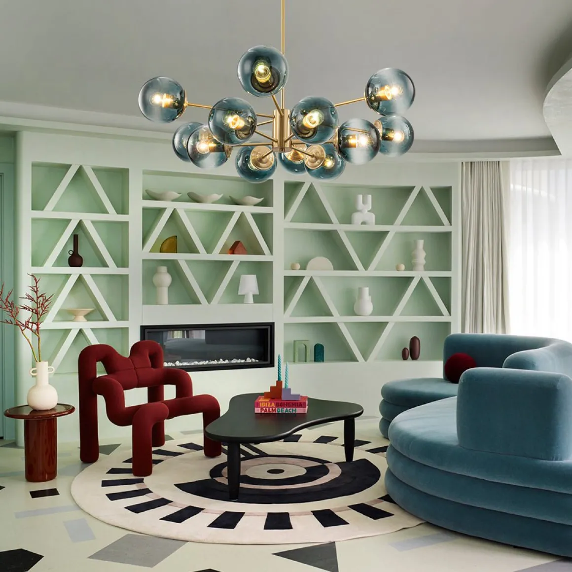 Glam Tiered Blue Glass Globe Bubble Sputnik Chandelier