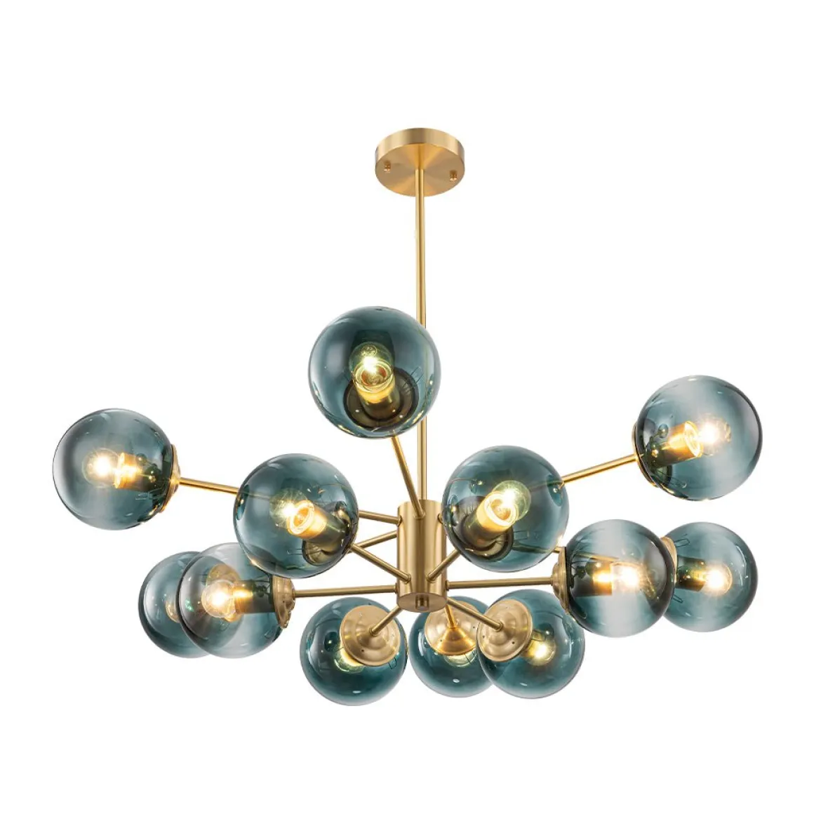 Glam Tiered Blue Glass Globe Bubble Sputnik Chandelier