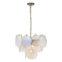 Glam White Iridescent Swirl Glass Round Tiered Chandelier